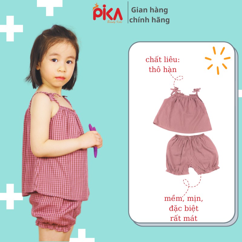 Bộ bé gái -Pika kids- chất liêu thô mềm, mát, mịn cho bé 1-6 tuôi