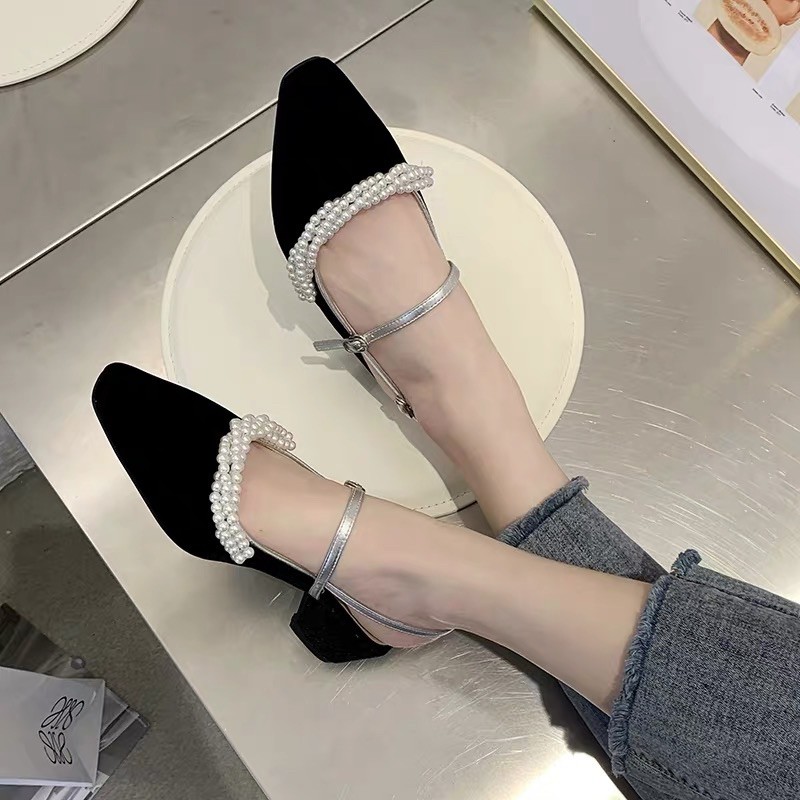Giày da lộn cao gót