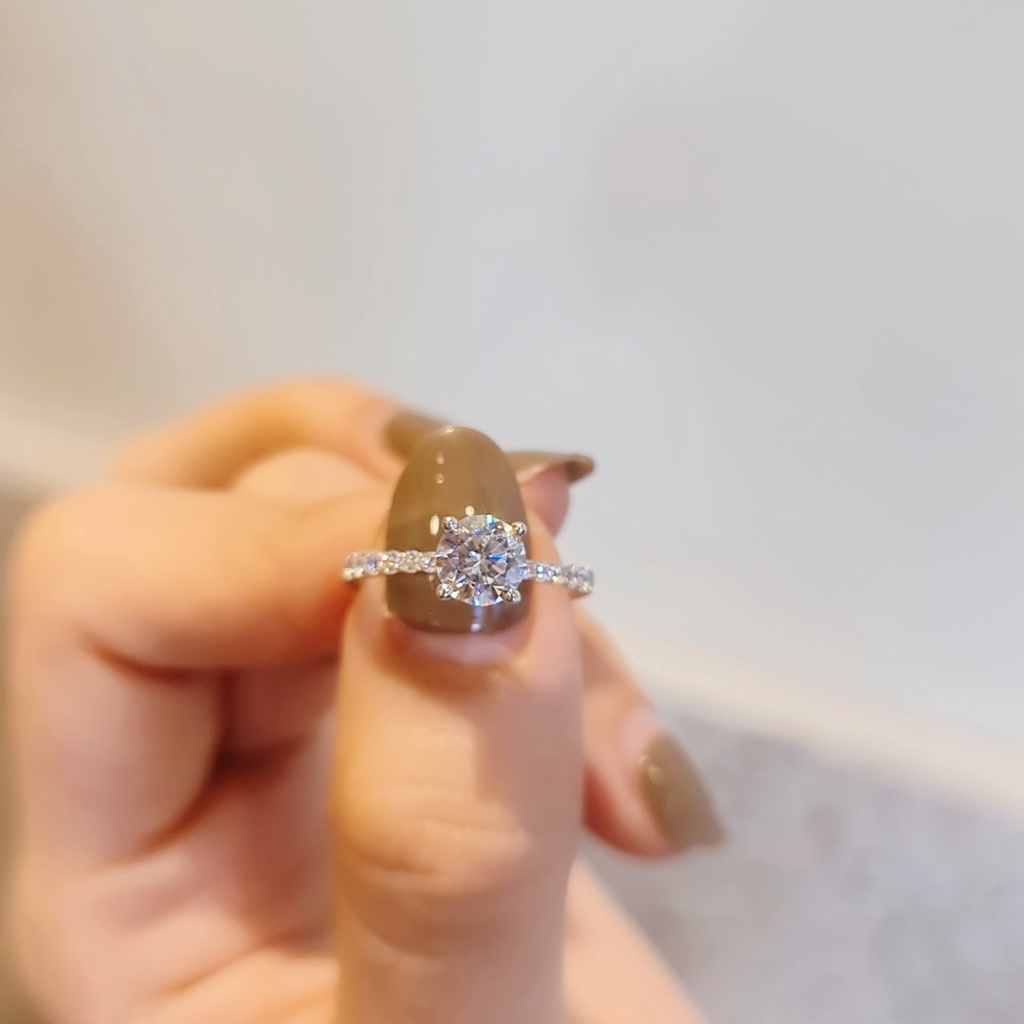 Nhẫn nữ bạc Ý 925 MiASJ N417 4 chấu nạm đá xoàng đá Cz bản mỏng thanh lịch | MiASJ