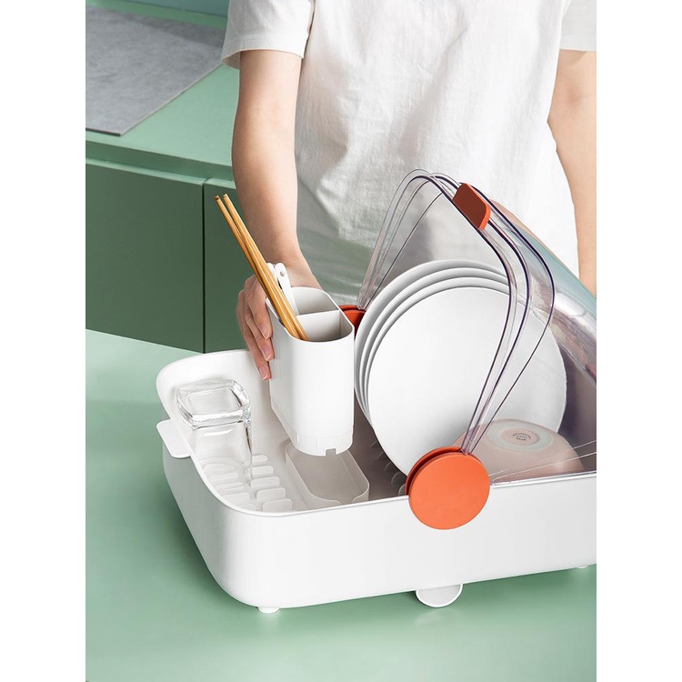 [Hàng Sẵn] Rổ úp bát hình quạt có nắp đậy và thùng đũa đa chức năng Chống bụi sấy khô cho nhà bếp【Utah054】