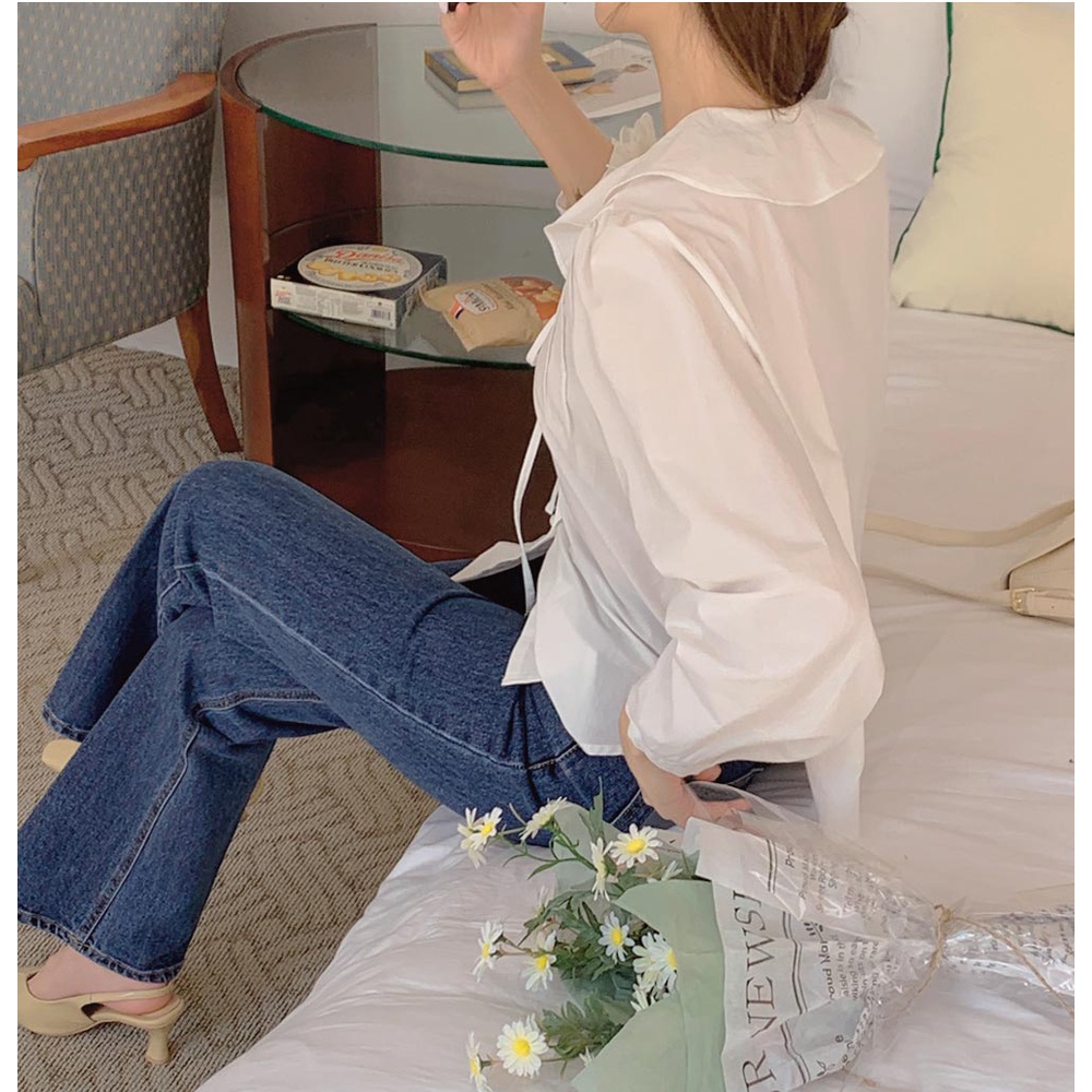 Áo Sơ Mi Trắng Dài Tay Phối Bèo Buộc Dây 49975