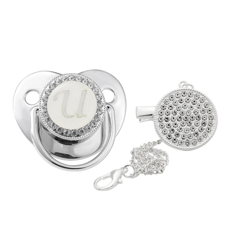 Núm Vú Giả Silicone Không BPA Đính Đá Pha Lê 26 Chữ Cái Cho Bé Ngậm Mọc Răng