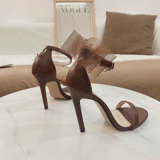 (SẴN) GIÀY SANDAL NƠ LƯỚI GÓT NHỌN 9 PHÂN THA HỒ PHỐI ĐỒ