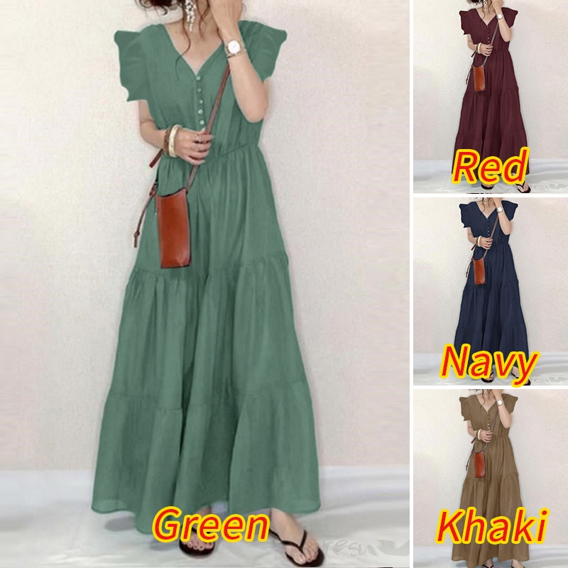 ZANZEA Đầm Maxi Không Tay Cổ Chữ V Thời Trang Cho Nữ