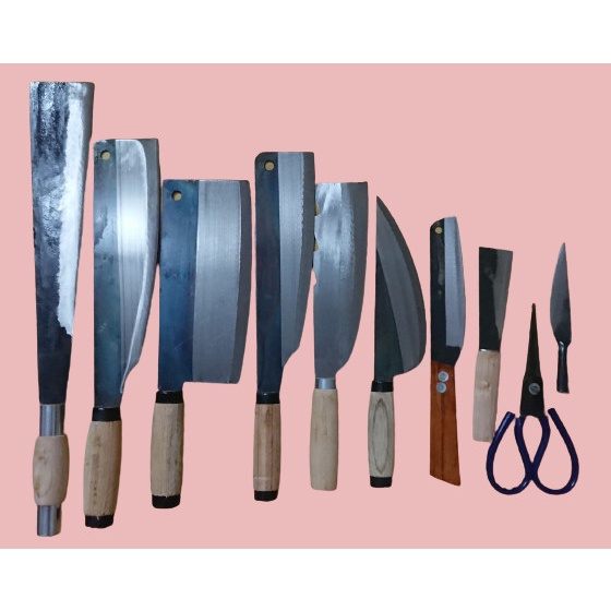 Bộ dao nhà bếp 8 món nhíp xe chặt cây - chặt xương - chặt gà - dao thái thịt