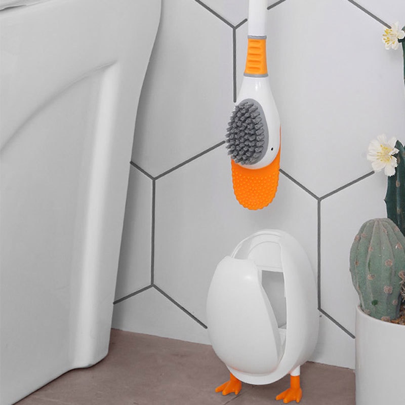 Cọ Vệ Sinh Toilet thiết kế 2 đầu độc đáo Cán Dài Lông Mềm Hình Chú Vịt Dễ Thương Mã cọ 3