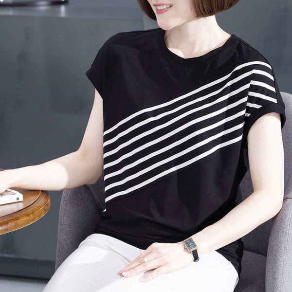 Áo Thun Tay Ngắn Cổ Tròn Dáng Rộng Thời Trang Cho Phụ Nữ Trung Niên