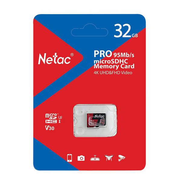 Thẻ nhớ microSDXC Netac Pro 32GB U3 4K V30 98MB/s - Chuyên camera, máy quay và điện thoại (Hàng chính hãng)