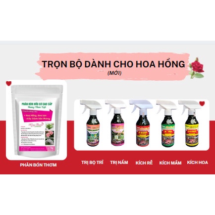 Combo Chăm Sóc Hoa Hồng Toàn Diện Siêu Tiện Dụng - 5 Chai Chế Phẩm Pha Sẵn Có Vòi Phun + Phân Hữu Cơ Cao Cấp Hương Cafe