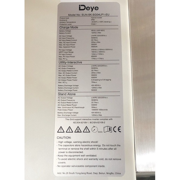 Biến tần INVERTER HYBRID DEYE 5kw SUN-5K-SG04LP1-EU 1 PHA