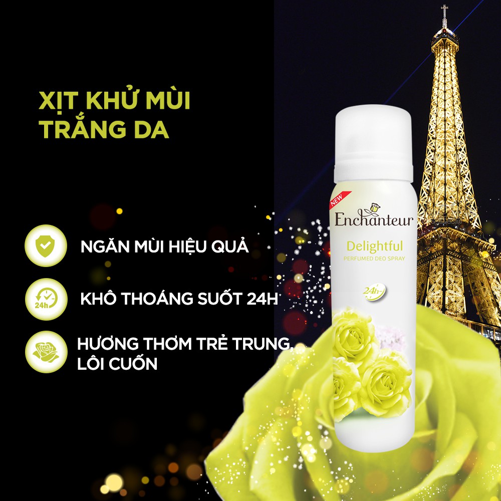 [HB Gift] Xịt khử mùi nước hoa Enchanteur Delightful ngăn mồ hôi &amp; mùi cơ thể 150ml