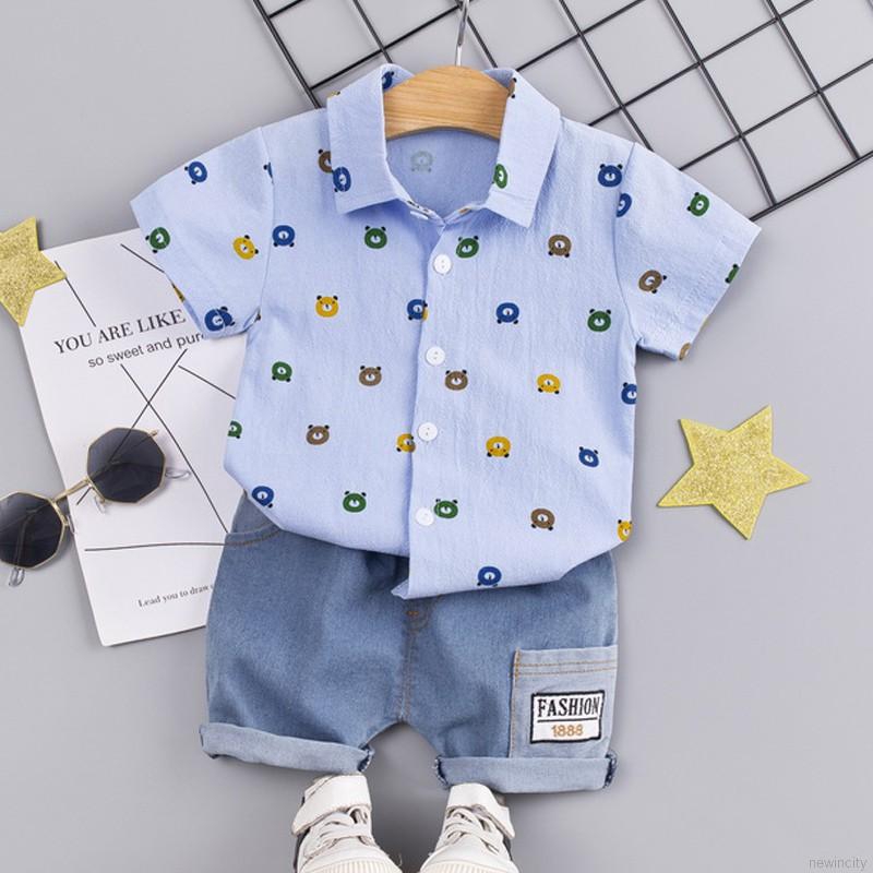 Bộ áo ngắn tay + quần short denim dễ thương cho bé trai