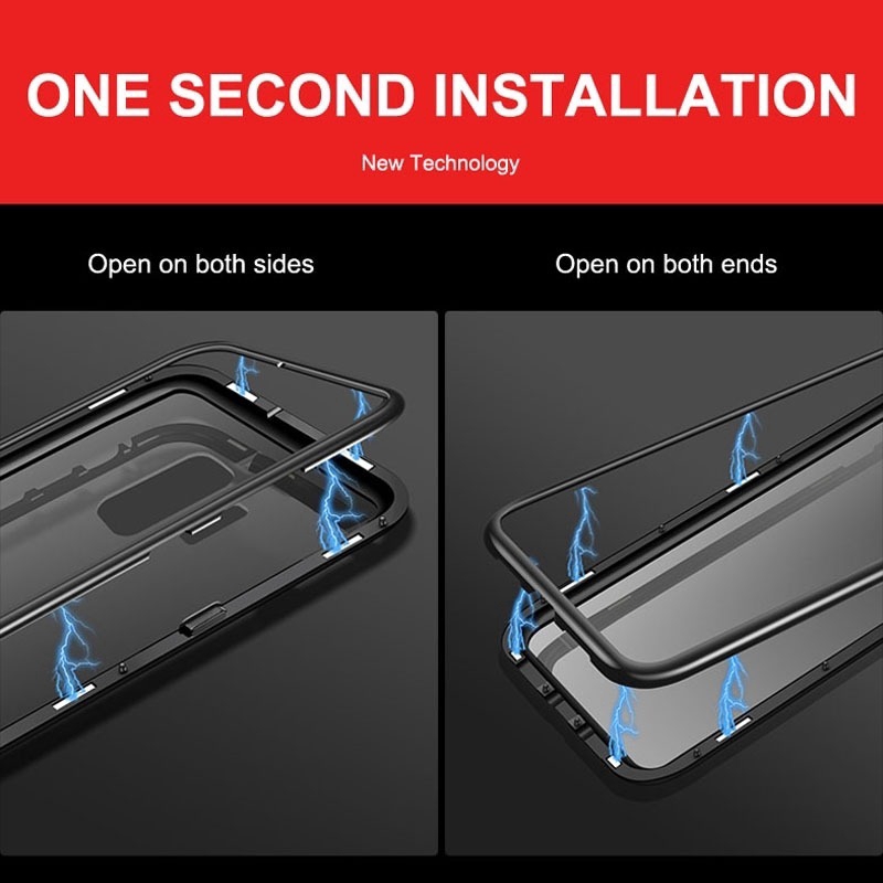 Ốp điện thoại kính cường lực hai mặt viền kim loại nam châm cho Samsung A71 A51 A70s A50s A30s A70 A30 A50 A20 A10 A20s