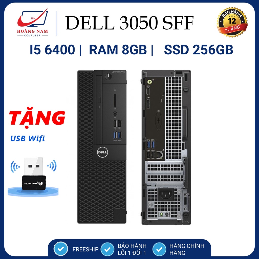 Máy Tính Đồng Bộ Nguyên Cây ⚡️Freeship⚡️PC Dell Optiplex 3050 SFF Core i5 6400/Ram 8G/SSD 256GB - Tặng USB Wifi
