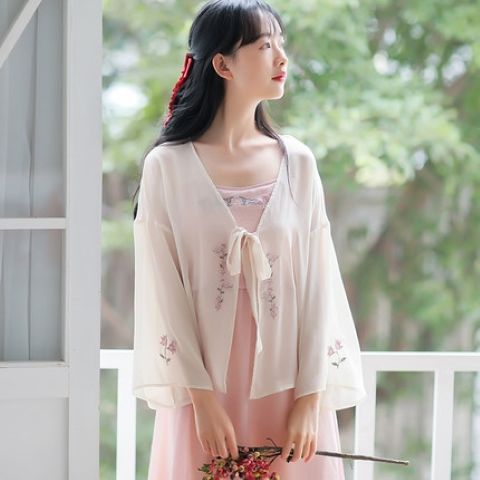 Áo Khoác Cardigan Vải Voan Mỏng Thêu Họa Tiết 2021 Thời Trang Mùa Hè Cho Nữ