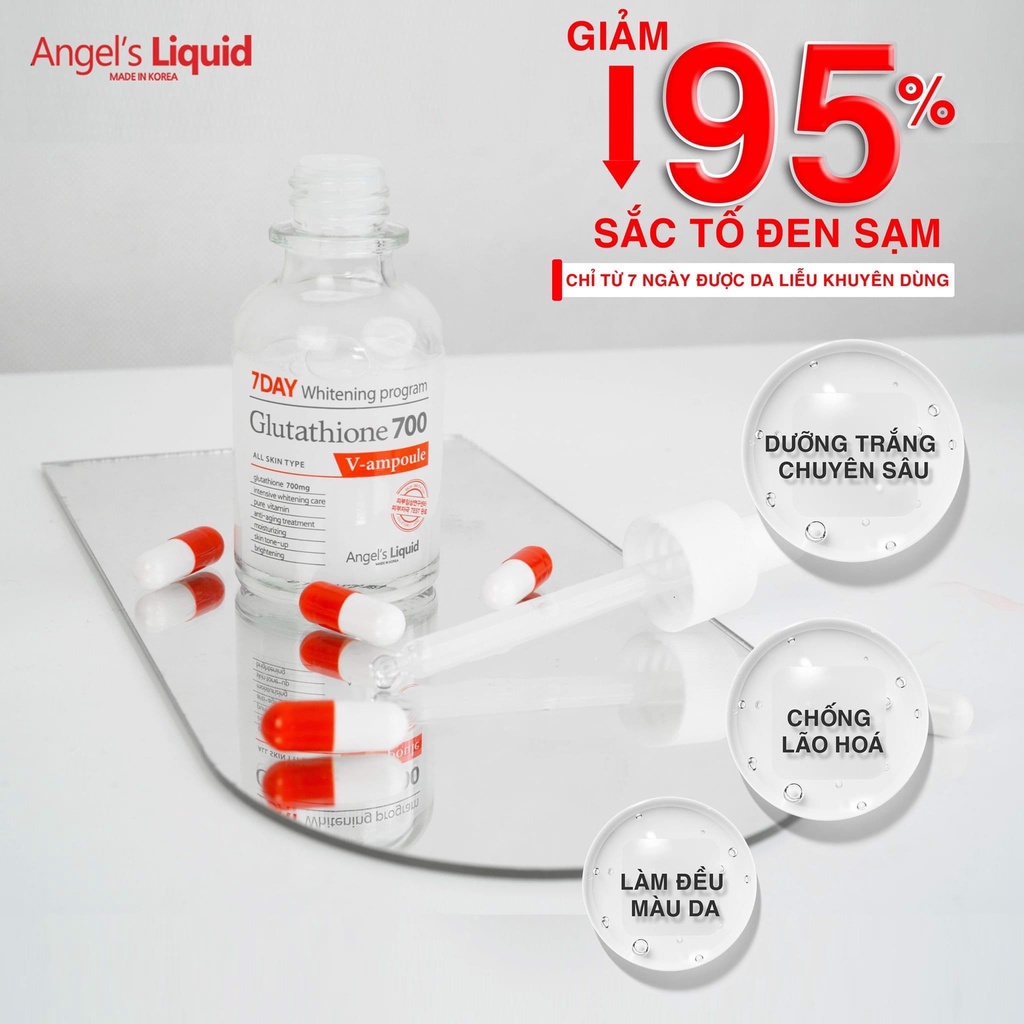 Serum Dưỡng Trắng Và Cấp Ẩm Angel's Liquid 7day Whitening Program Glutathione 700 V-Ample 30ml