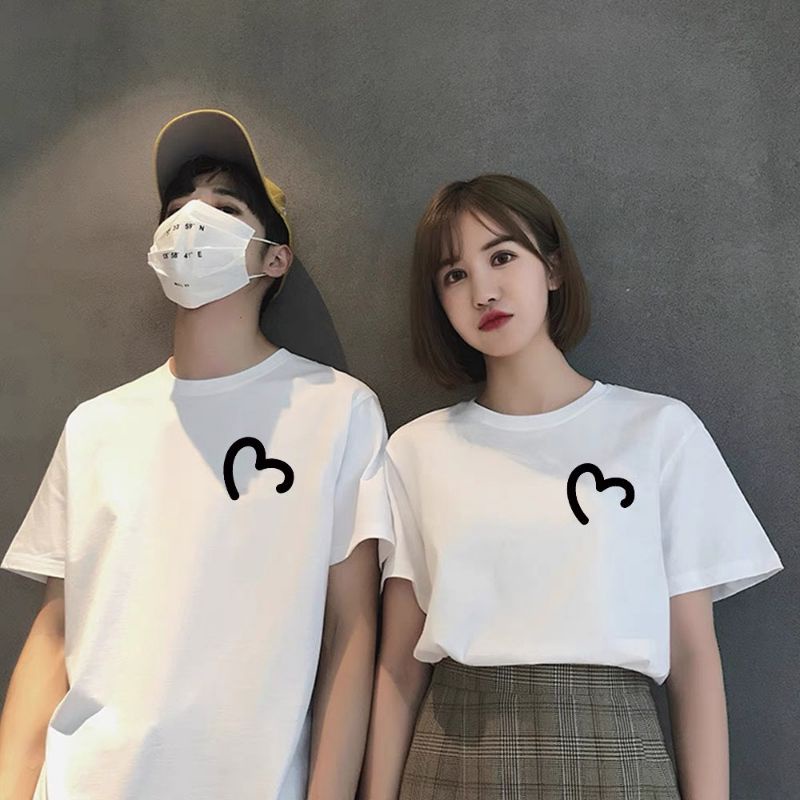 Áo Đôi Nam Nữ In Hình Trái Tim 2 Màu Đen - Trắng , Áo Đôi Tay Lỡ Form Rộng Unisex Basic