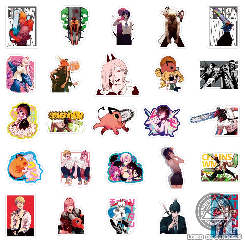 Set 50 Hình Dán Chainsaw Man Sticker Anime Manga Chống Thấm Nước Trang Trí Mũ Nón Bảo Hiểm, Ván Trượt, Vali, Laptop, Sổ