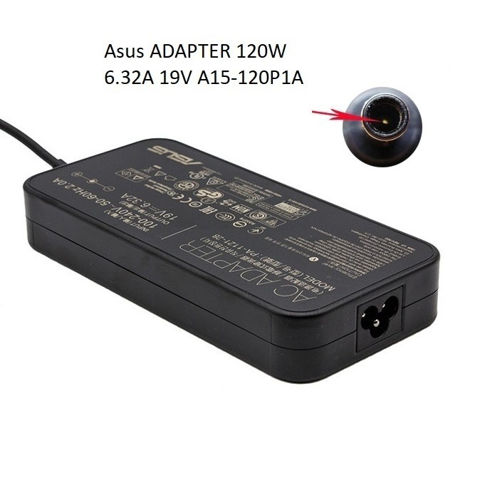 (ADAPTER) SẠC LAPTOP ASUS 19V 6.32A (120W) (Slim, Đầu kim nhỏ) kích thước đầu ghim (4.5 x 3.0 mm)