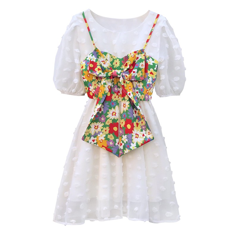 🌸Hàng Order🌸 Sét Bigsize Váy Voan Kết Hợp Áo 2 Dây Hoa Nơ Bản To Trẻ Trung Nữ Tính 🌸Hàng Quảng Châu