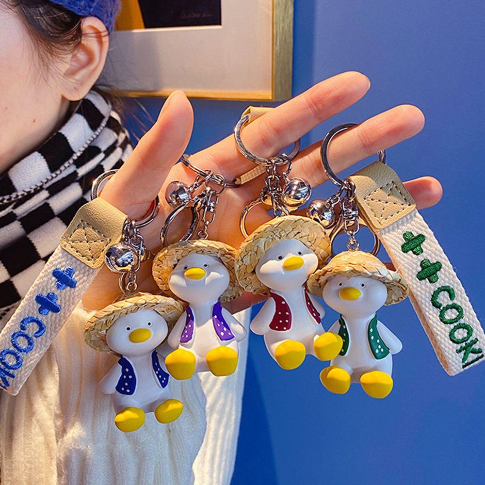 DARNELL Móc Khóa Hình Chú Vịt Đội Nón Rơm Cá Tính Giá Đỡ