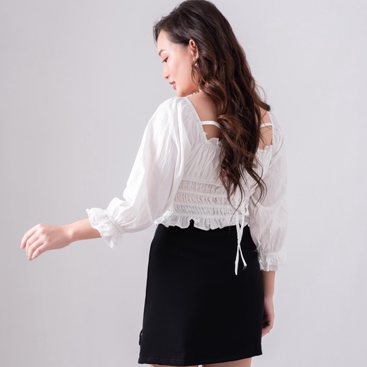 Áo croptop ulzzang trắng buộc dây cổ - áo bèo nhún ôm chun | BigBuy360 - bigbuy360.vn