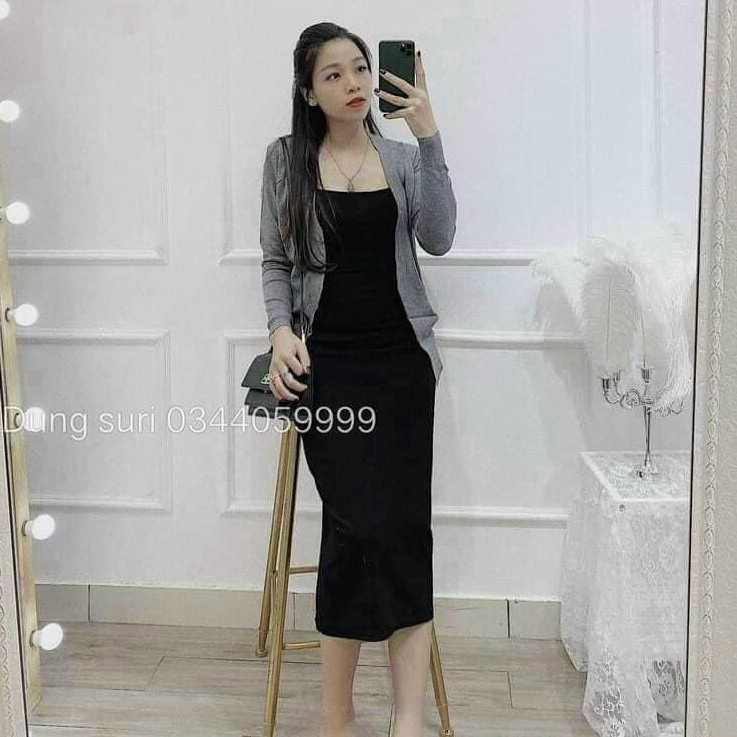 Đầm 2 dây Bingshop form ôm dài 1m2 vải len tăm dày đẹp freeship