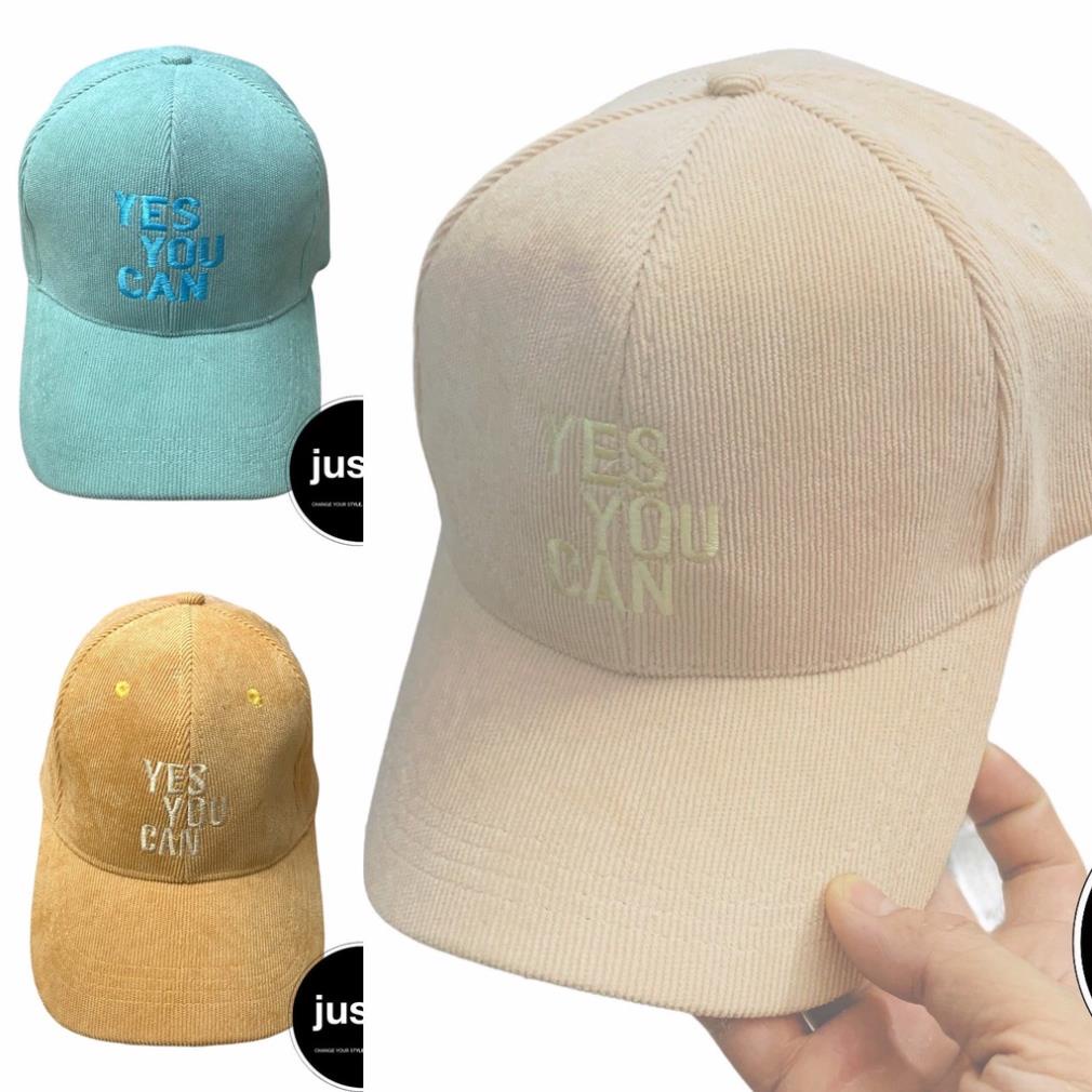 SALE Mũ Lưỡi Trai Nam Nữ Thời Trang Jussy Chất Vải Nhung Thêu Chữ YES YOU CAN Form Nón Kết Nam Chuẩn Đẹp