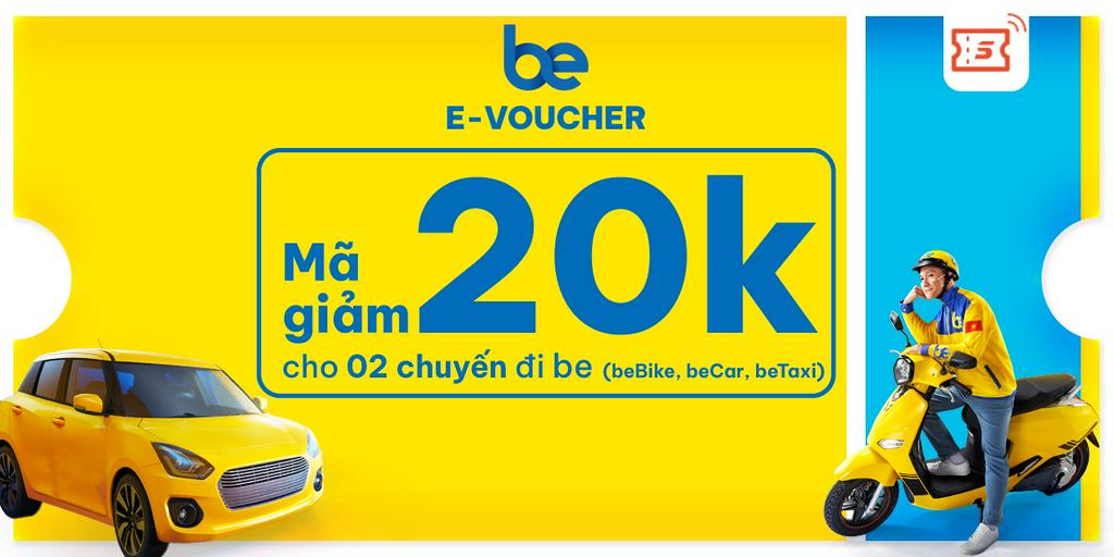 Mã ưu đãi 20k x 2 chuyến beBike, beCar và beTaxi trên ứng dụng Be