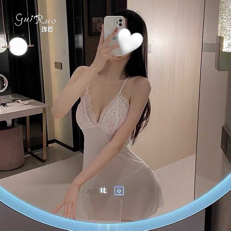 Váy ngủ voan phối ren xuyên thấu sexy dây mảnh đan chéo lưng gợi cảm THE CELYNBRA - V35