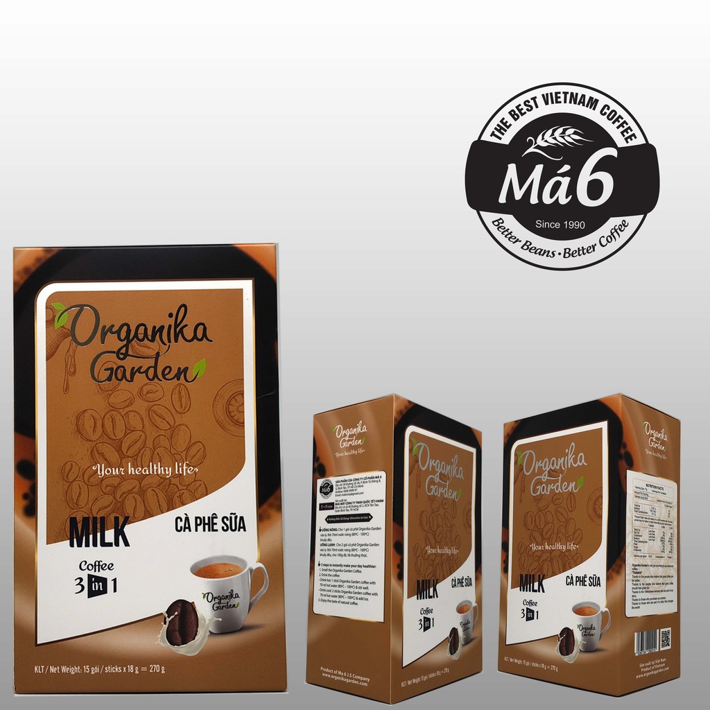 Cà Phê Organika Garden - Cà phê sữa (18gr x 15 gói) / hộp