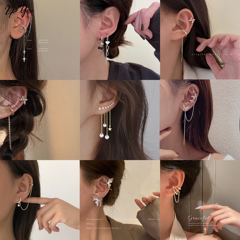 Khuyên tai đơn/ Set khuyên tai AY dáng dài tua rua mạ bạc/ vàng nhiều mẫu tùy chọn thời trang Hàn Quốc dành cho nữ