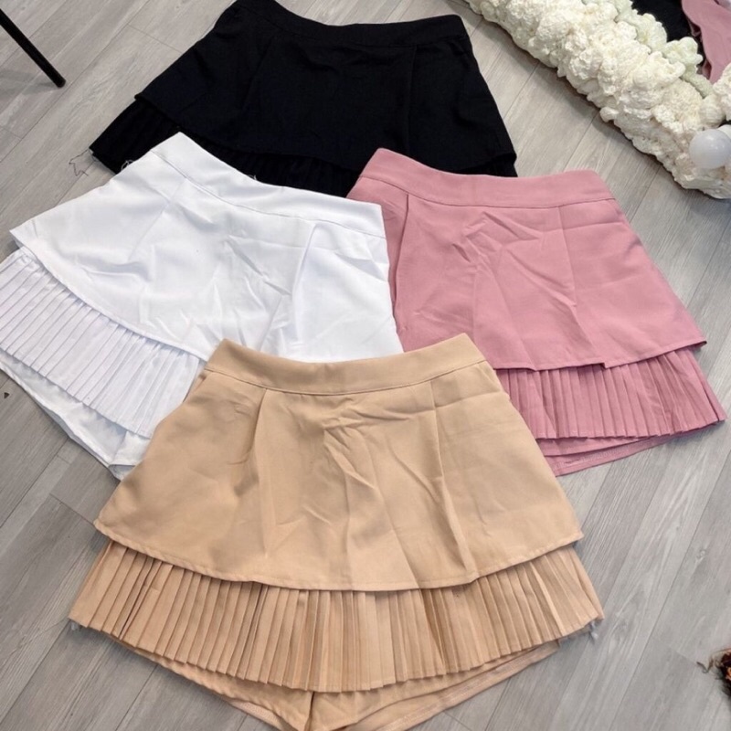 CV2 Chân váy tầng xếp ly cạp cao  có quần trong Bigsize 55-90kg L/XL/XXL