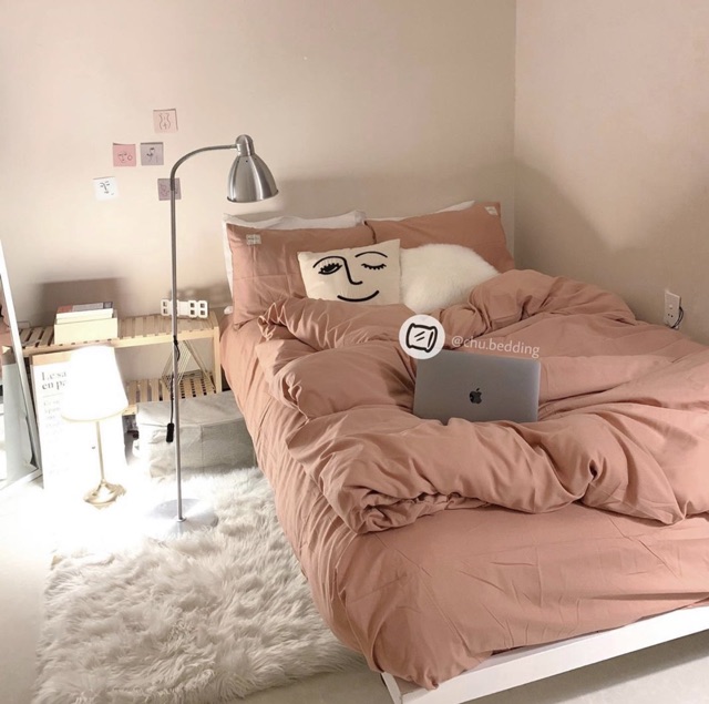 [FREESHIP ] Set chăn ga gối Cotton đũi: cam san hô | BigBuy360 - bigbuy360.vn