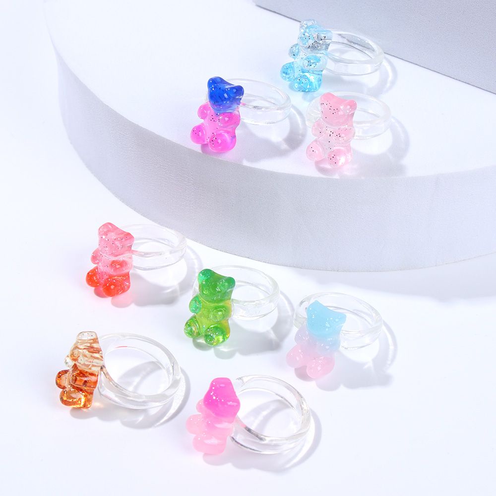 Nhẫn acrylic trong suốt hình gấu nhiều màu sắc thời trang cho nữ