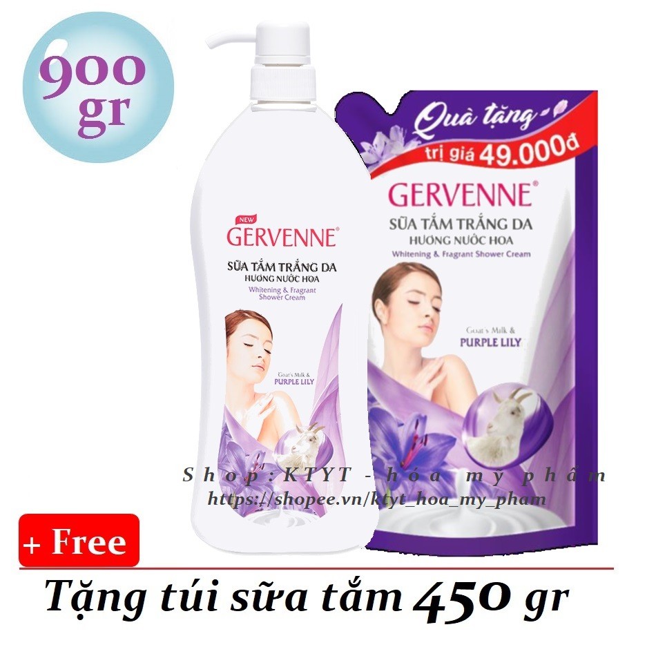 Gervenne - Sữa tắm trắng da hương nước hoa 900 g + Tặng Túi sữa tắm 450 gr