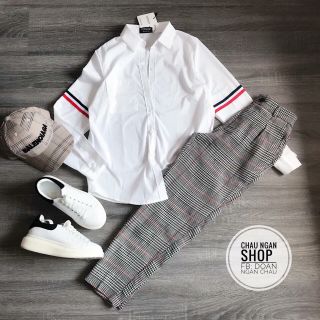 Áo somi lụa sọc viền 2 tay áo