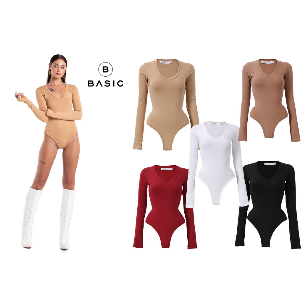 Bodysuit Cổ Tim Tay Dài Nhiều Màu B Basic | BigBuy360 - bigbuy360.vn