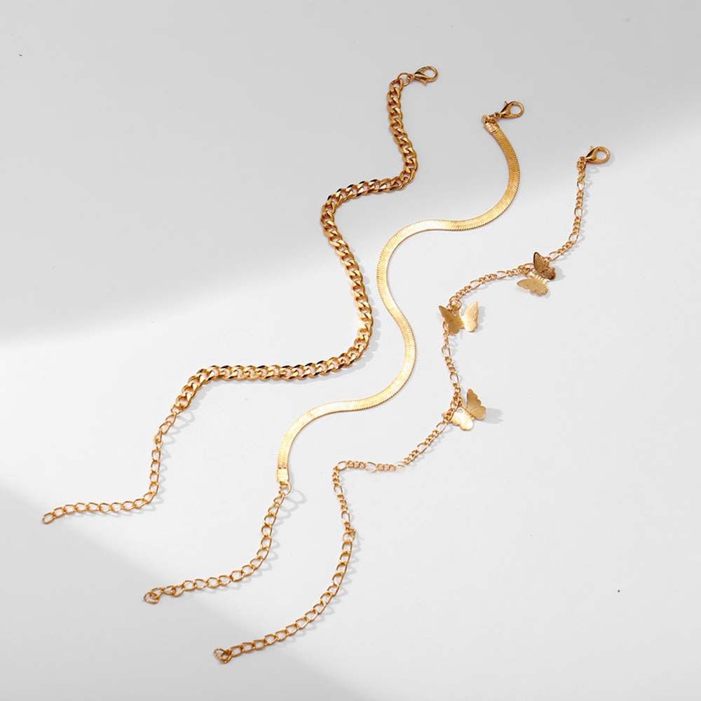 Bộ 3 cái vòng lắc chân nhiều lớp gắn hình bướm kiểu Boho thời trang đi biển cho nữ