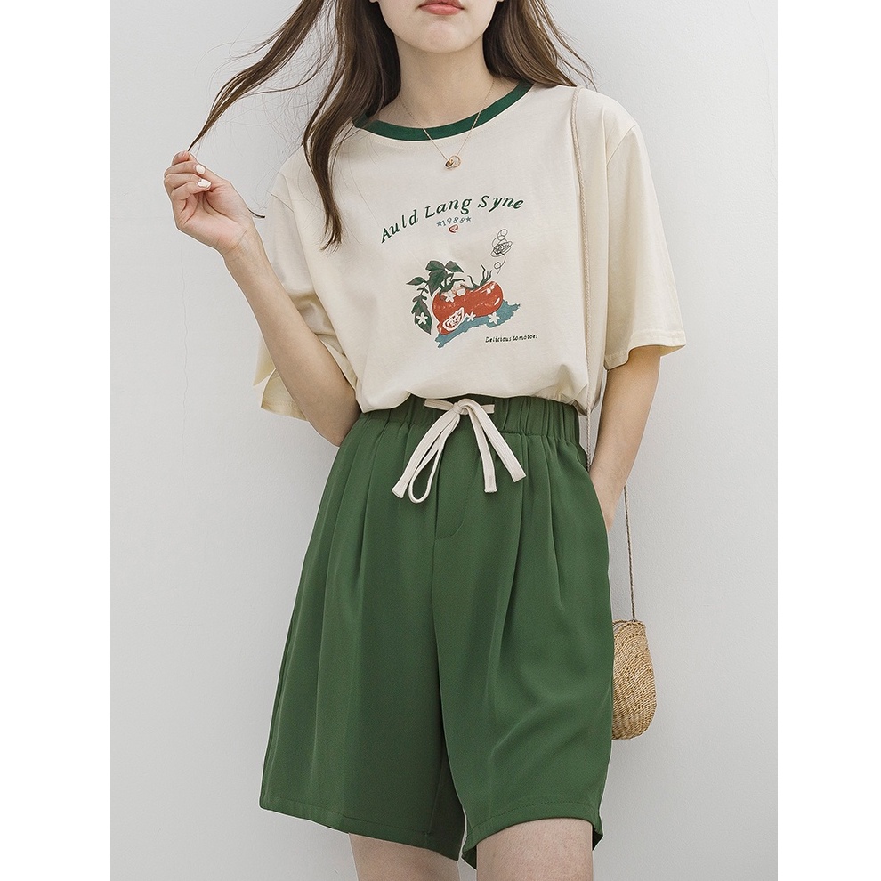 Áo Thun Dáng Rộng Cổ Tròn Ngắn Tay In Hình Phong Cách Cổ Điển Thời Trang Mùa Hè 52618