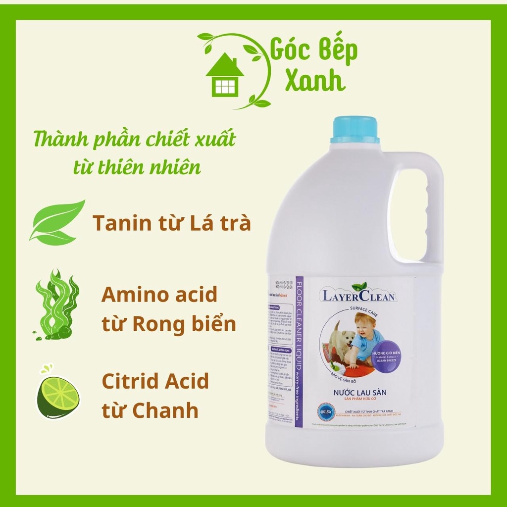 Nước lau sàn hữu cơ Layer Clean an toàn cho bé Quế Gió biển Chai 5 Lít