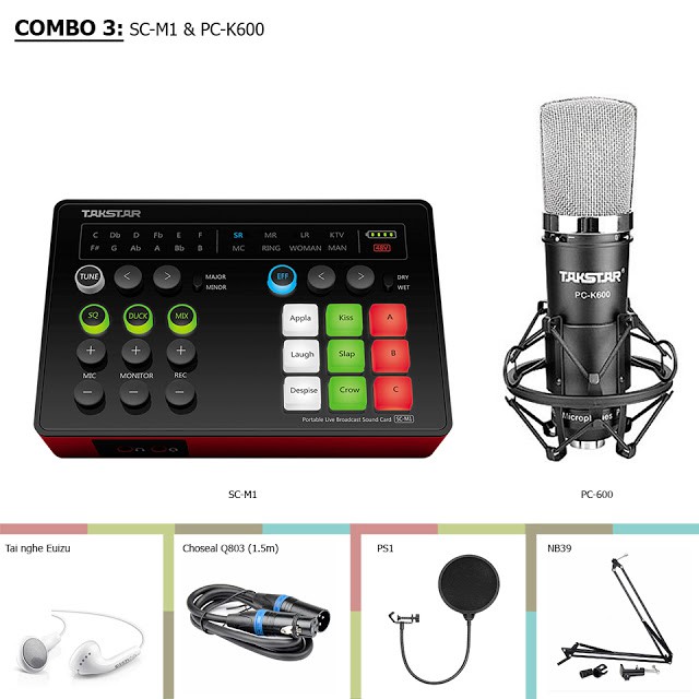 [Mã ELHACE giảm 4% đơn 300K] Combo hát karaoke online với Sound Card Autotune Takstar SC-M1