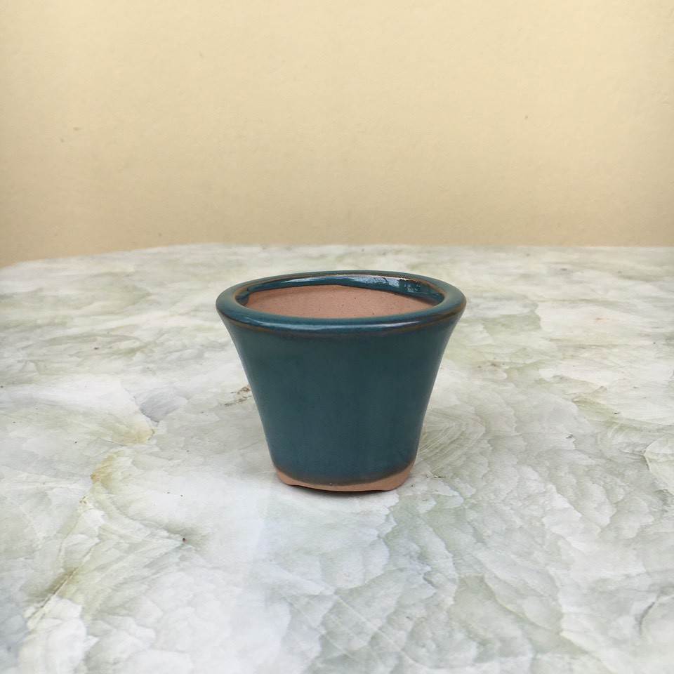 Chậu bonsai Tròn loe mini men xanh ngọc gốm Bát tràng 1 size BM-82