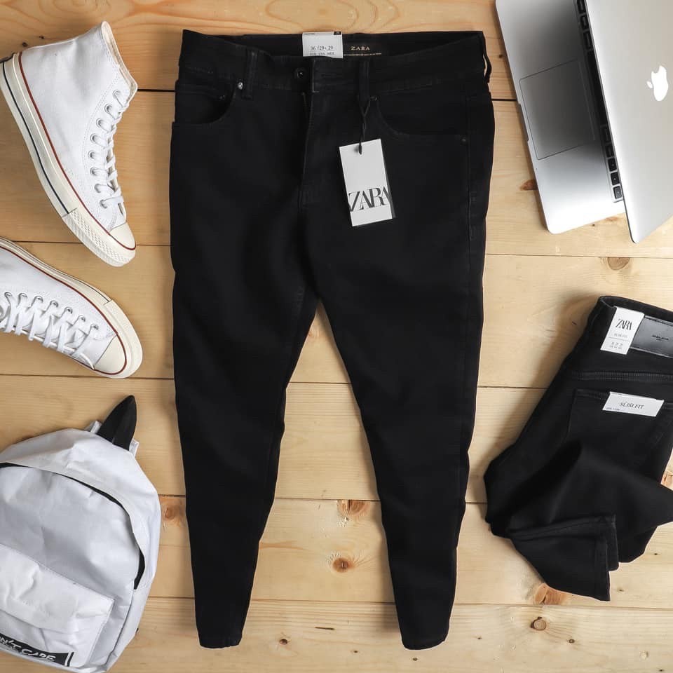 Quần Jeans Unisex màu Đen Trơn/ Rách gối - Quần jean dáng SKINNY nam nữ unisex