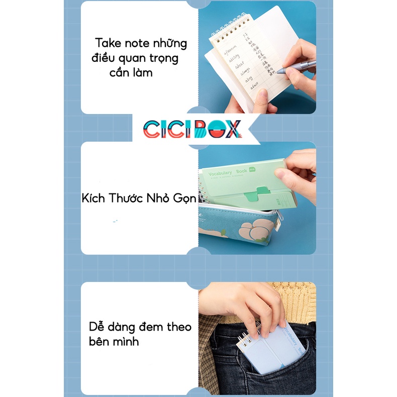 Sổ học từ vựng ngoại ngữ Sổ ghi nhớ, Sổ tay cute nhiều màu sắc xinh xắn CICIBOX