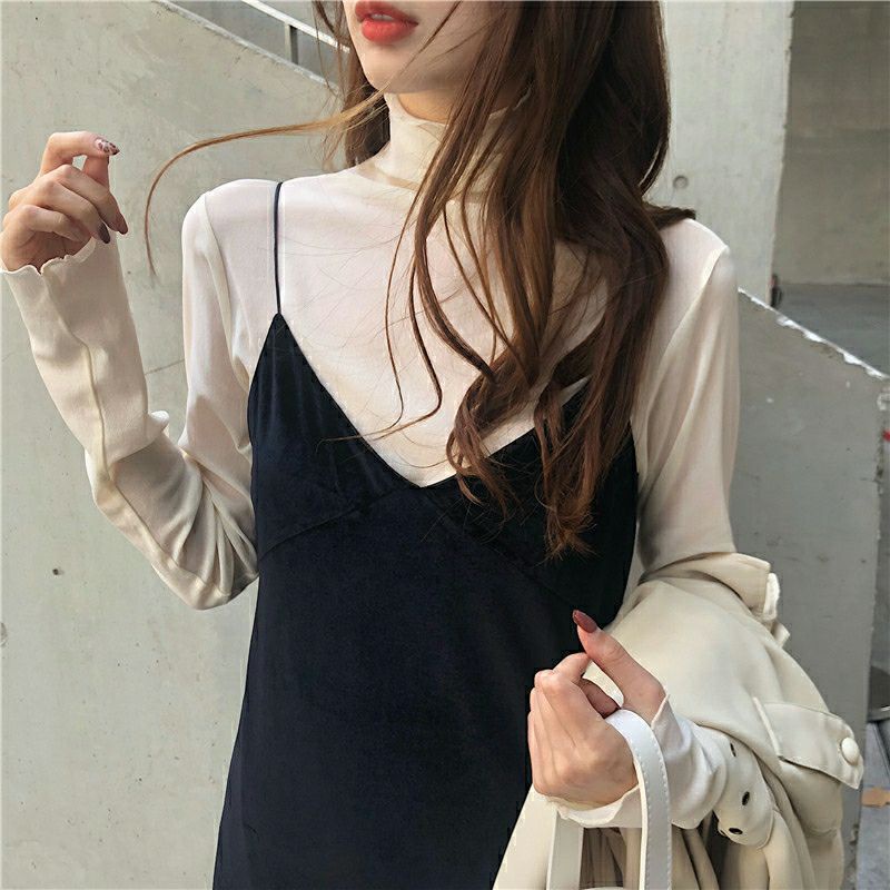 |sẵn đen L|Áo voan mặc trong áo len, sweater Hàn Quốc