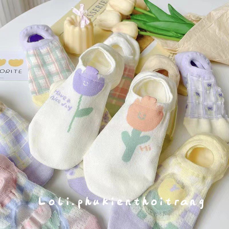 Tất Vớ Nữ Lười Nửa Bàn Chân Hình Hoa Nhiều Màu Sắc Dễ Thương - Loli.phukienthoitrang