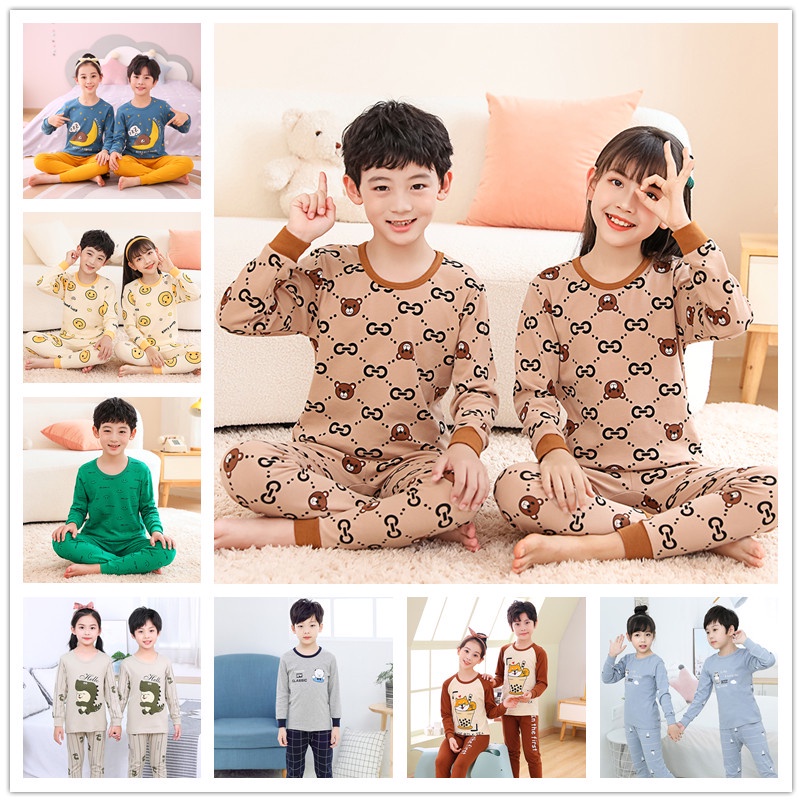 Bộ Đồ Ngủ Cotton Tay Dài 100-160cm Thời Trang Xuân Thu Cho Bé