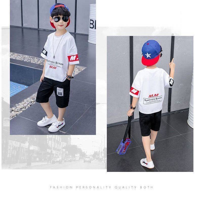 Set Áo Thun Ngắn Tay+Quần Short Phong Cách Hip Hop Thời Trang Mùa Hè Cho Bé Trai Từ 2-3-4-5-6-7-9-9-10 Tuổi