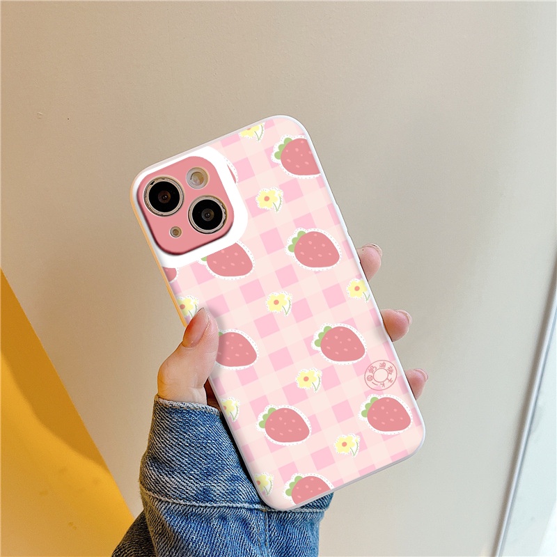 Ốp iphone dâu kẻ caro cam hồng cute cho iP 6/6plus/6s/6splus/7/7plus/8/8plus/x/xr/xs/11/12/13/pro/max/plus/promax